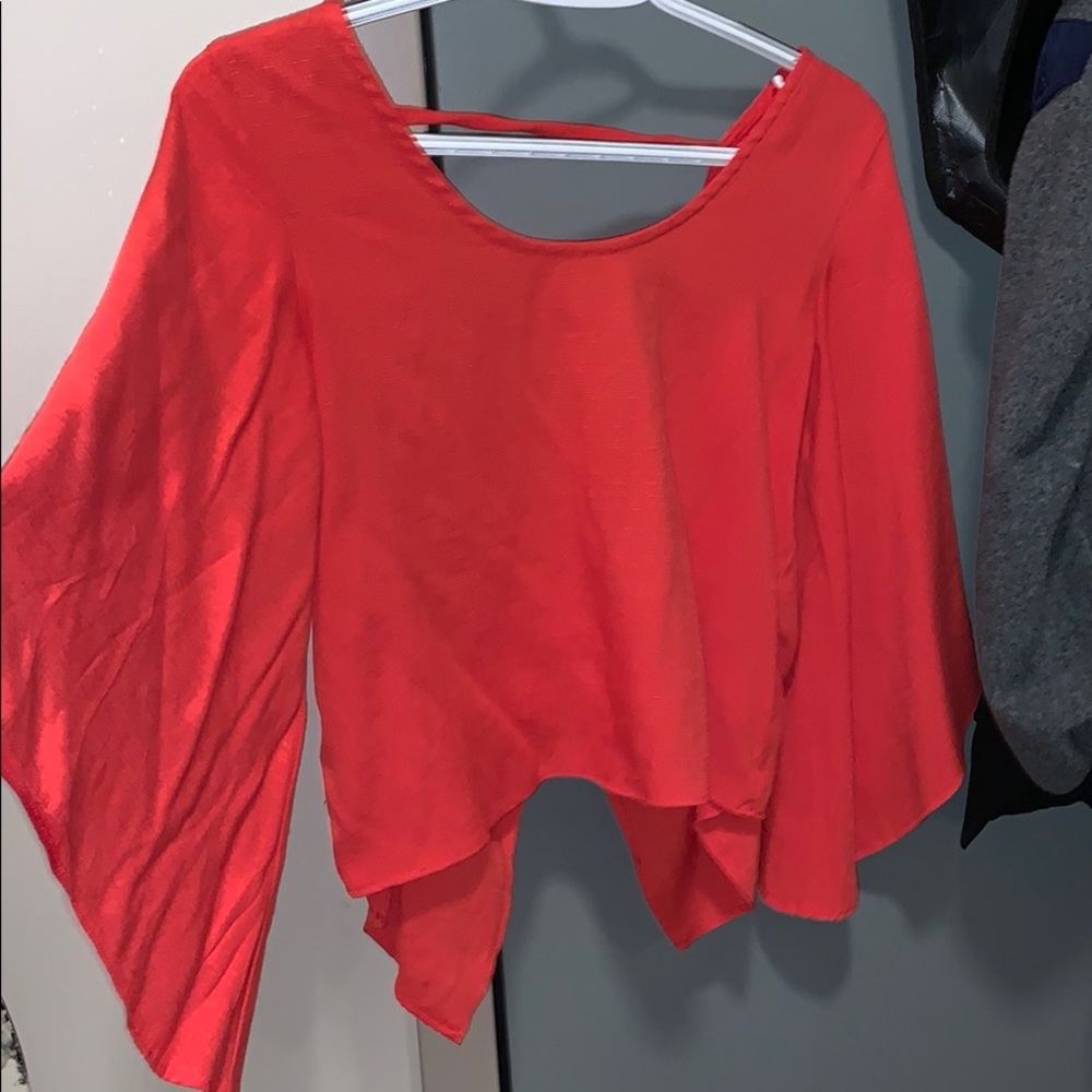 Red Blouse With Open Back And Flow Sleeves - image 1
